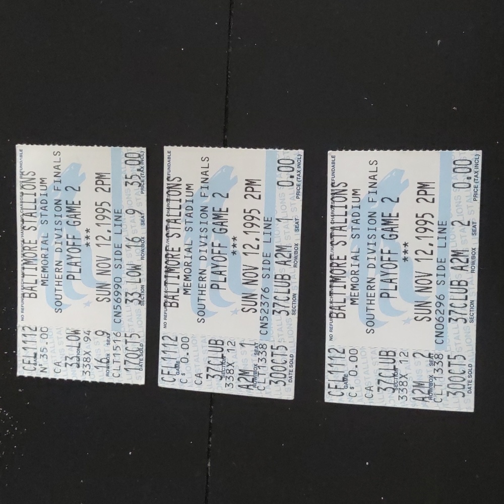Three ticket stubs Baltimore stallions